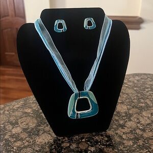 Elegant Blue and Silver Necklace and Earring Set